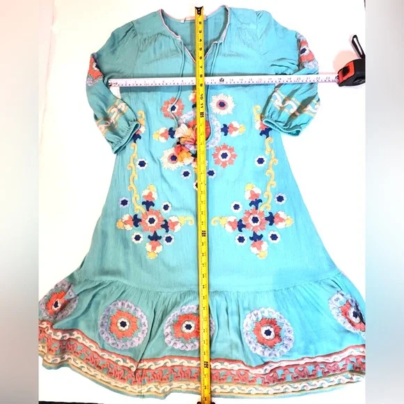 Soft Surroundings Artisan Embroidered Boho Tunic Artsy Dress Tassel Resort S - Picture 8 of 8